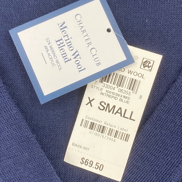 Charter Club Womens XS V-Neck Button Front Cardigan Merino Wool Blend Navy Blue - Picture 8 of 12